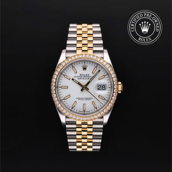 Rolex Certified Pre-owned Datejust M126283RBR-0019 front on black background