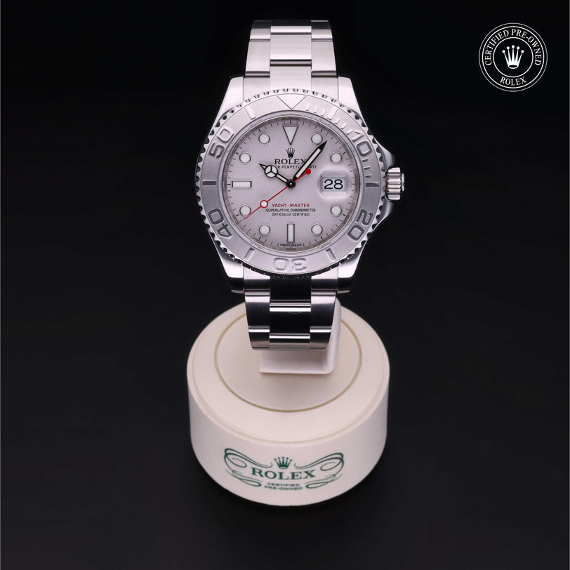 Rolex Certified Pre-owned Yacht-Master M116622-0002 front on black background