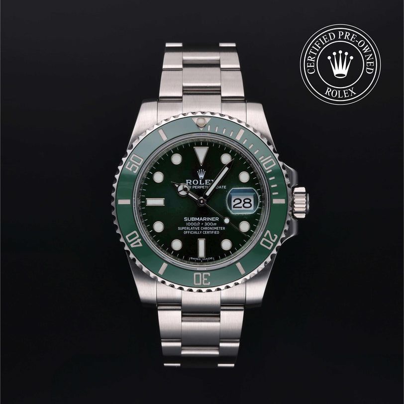 Rolex Certified Pre-owned Submariner M116610LV-0002 front on black background