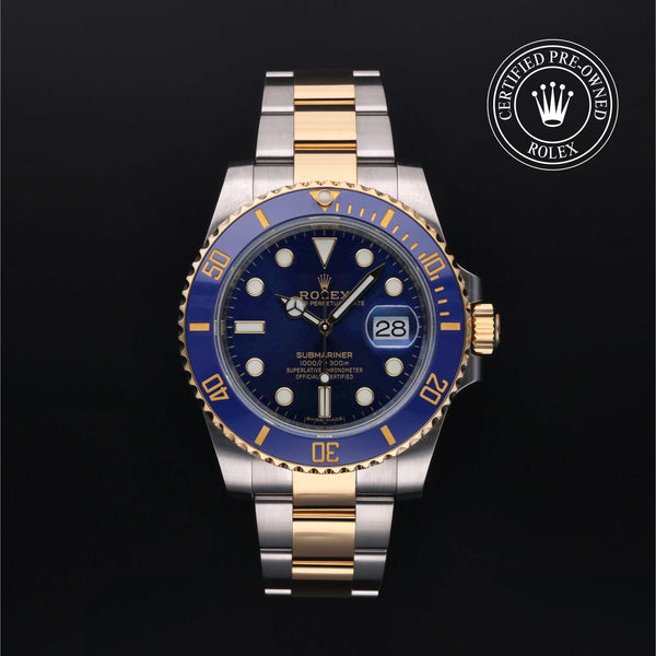 Rolex Certified Pre-owned Submariner M116613LB-0005 front on black background