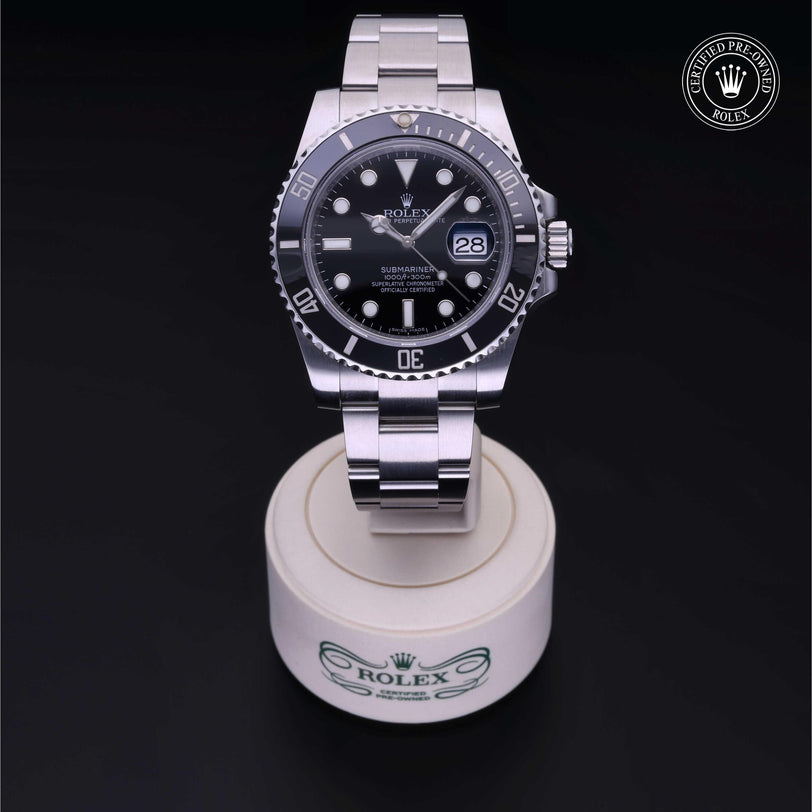 Rolex Certified Pre-owned Submariner M116610LN-0001 front on black background