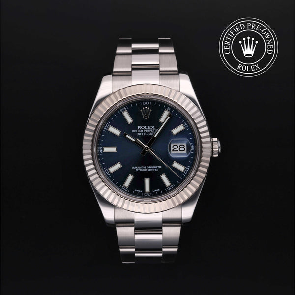Rolex Certified Pre-owned Datejust M116334-0005 front on black background