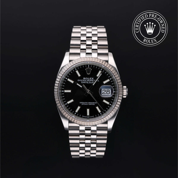 Rolex Certified Pre-owned Datejust M126234-0015 front on black background