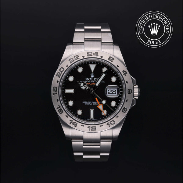Rolex Certified Pre-owned Explorer M216570-0002 front on black background