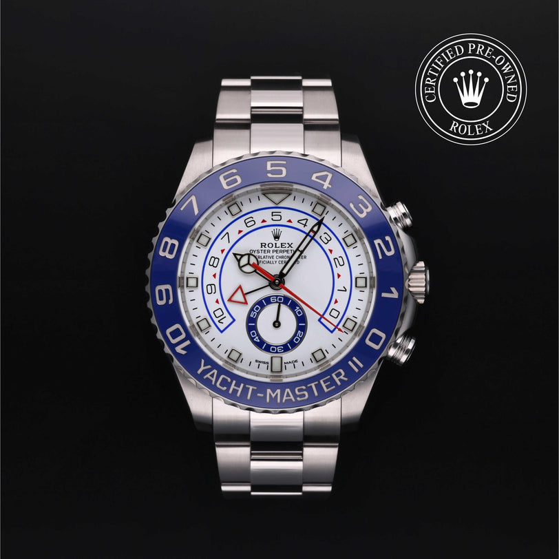 Rolex Certified Pre-owned Yacht-Master M116680-0002 front on black background