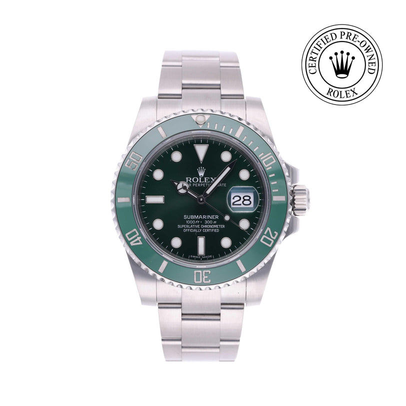 Rolex Certified Pre-owned Submariner M116610LV-0002 front on white background
