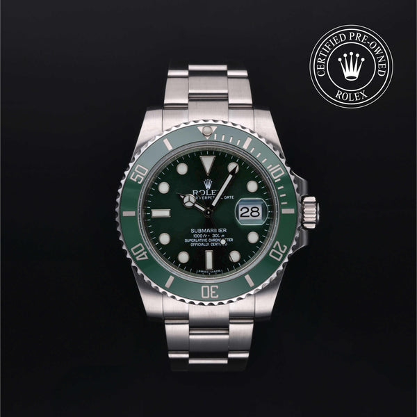 Rolex Certified Pre-owned Submariner M116610LV-0002 front on black background