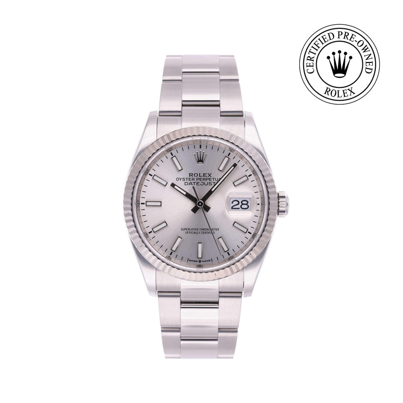 Rolex Certified Pre-owned Datejust M126234-0014 front on white background