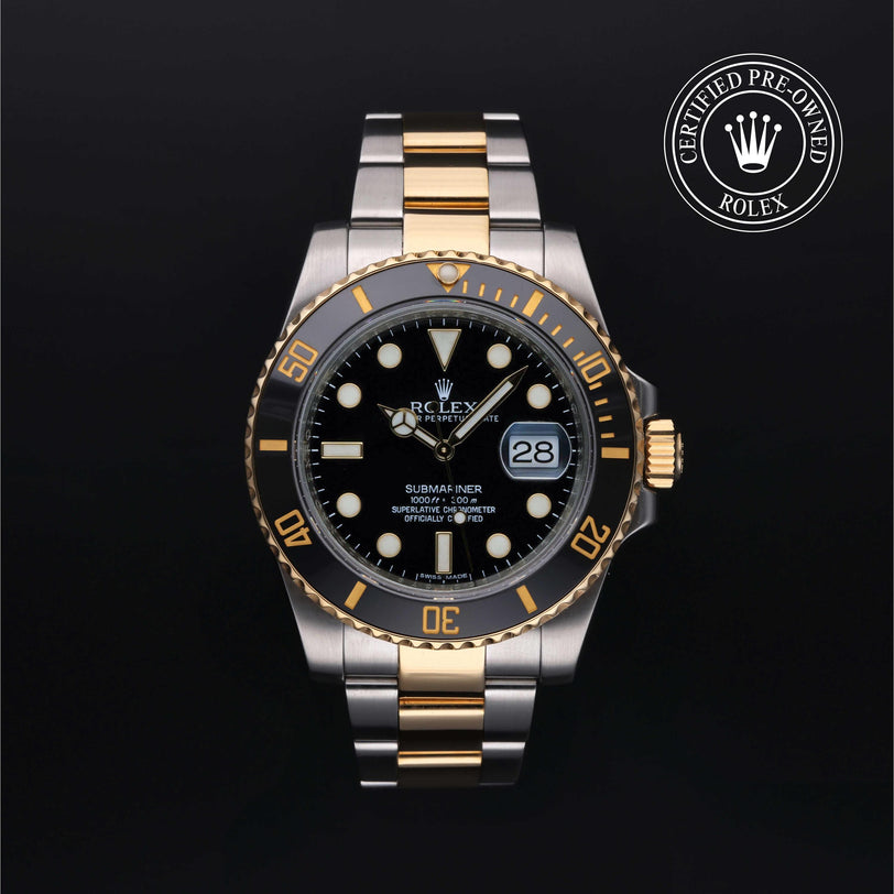 Rolex Certified Pre-owned Submariner M116613LN-0001 front on black background
