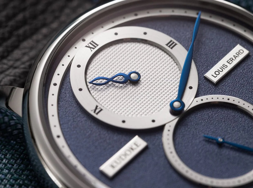 Le Régulateur Louis Erard x KUDOKE Light Blue Dial Close Up