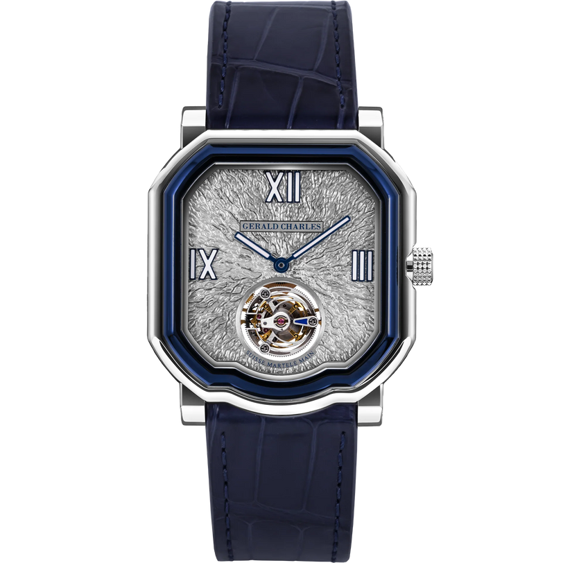 Gerald Charles 9.0 Roman Tourbillon watch with silver dial and roman numeral markers
