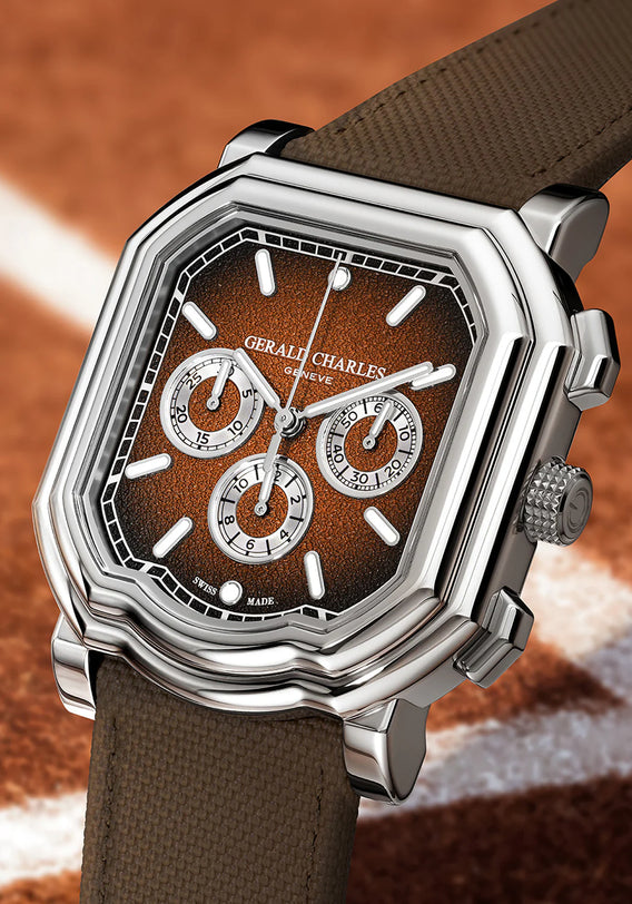 Gerald Charles watch with brown strap and brown dial on a brown background