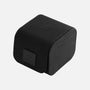 Sleek black rectangular fabric-covered watch box with curved front and “Hublot Boutique” label, designed for the Hublot Classic Fusion Titanium Limited Edition For Hodinkee. Shown against a plain white background.