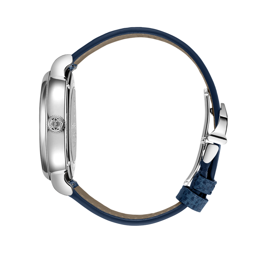 IWC Schaffhausen Portofino Automatic Pointer Date Laureus watch with a navy leather strap