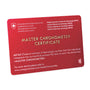 A red Master Chronometer Certificate card from METAS certifies that the OMEGA Speedmaster Moonwatch Professional has passed tests for Master Chronometer distinction with its 3861 calibre movement.