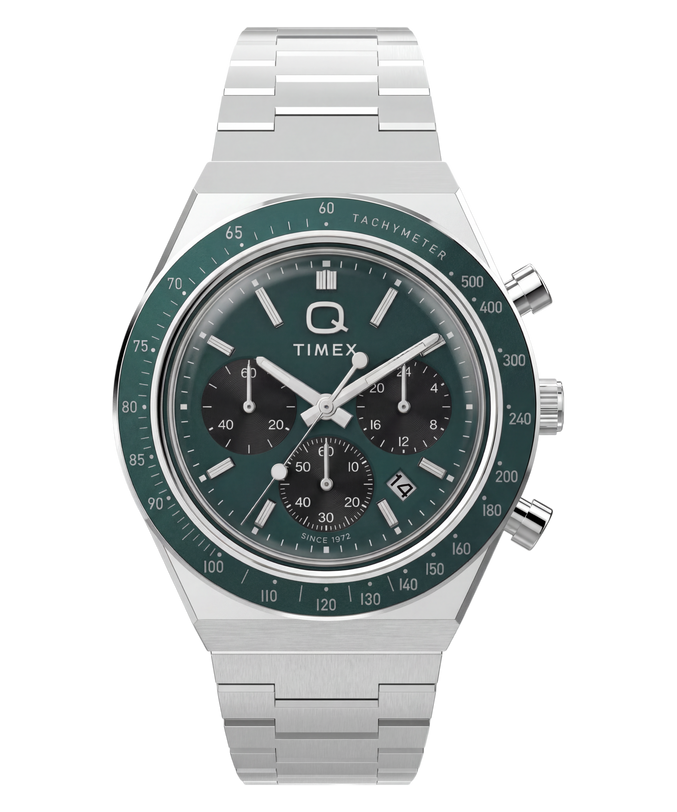 Q Timex Chronograph 40mm Stainless Steel Bracelet Watch