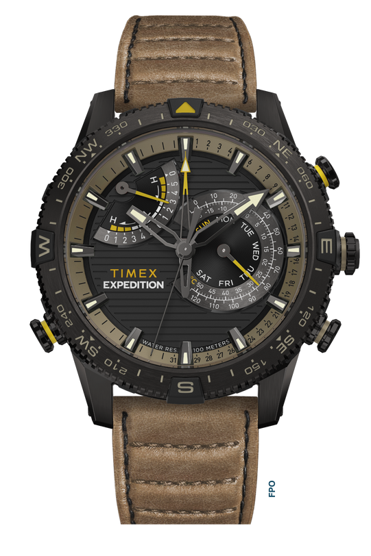 Expedition® Tide Temp Compass IQ 45mm Leather Strap Watch