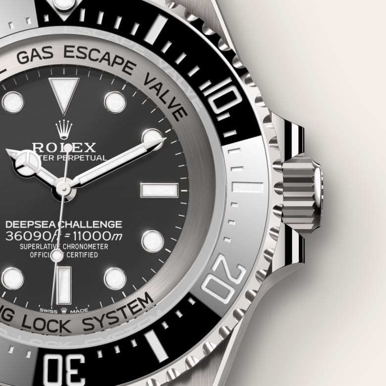 Close-up of a Rolex Deepsea Challenge watch face, showing details of the dial and bezel.
