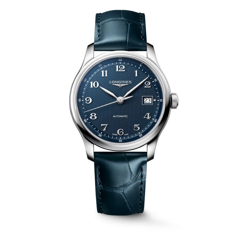 Master | 39mm, Stainless Steel, Blue "barleycorn" Dial, Blue Alligator Leather, Mens Watch