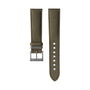 Hamilton Khaki Field Mechanical watch strap in olive green texture with silver buckle and multiple adjustment holes, shown on a white background.