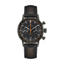Hamilton American Classic Intra-Matic Auto Chrono chronograph watch featuring orange accents and a black perforated leather strap.