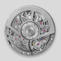 Close-up of the Hublot Square Bang Unico Titanium’s mechanical movement, showcasing visible gears, jewels, SWISS MADE and FORTY-THREE (43) JEWELS engraving, all in a sleek titanium case inspired by the Square Bang with advanced Unico movement.