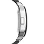 Side view of the Santos de Cartier Chronograph, a stainless steel watch with a rectangular button and black strap, highlighting its brushed metal finish—a refined timepiece from Cartier.
