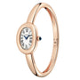 A Cartier Baignoire (Size 17) watch in rose gold featuring a white oval dial with Roman numerals.