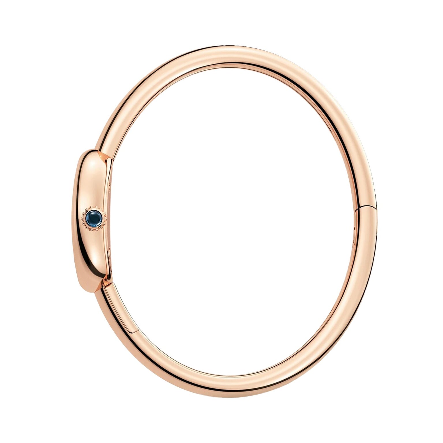 The Cartier Baignoire (Size 17) rose gold bangle features a small blue gemstone accent on the clasp, shown against a white background.