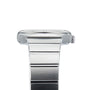 Side view of the OMEGA Constellation, featuring a stainless steel case, metal link band, and a crown on the right side.