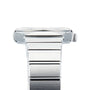 Close-up side view of the OMEGA Constellation, featuring a silver stainless steel case, metal link band, and visible crown, photographed against a white background.