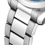 Close-up of the OMEGA Seamaster Aqua Terra 150Ms stainless steel bracelet with polished and brushed links, attached to a round case—showcasing OMEGA’s maritime heritage and Master Chronometer precision.