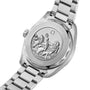 Back view of the OMEGA Seamaster Aqua Terra 150M, featuring a stainless steel case, engraved medallion with mythological figures, and the inscriptions SEAMASTER SINCE 1948 and 150m/500ft, reflecting its classic appeal.