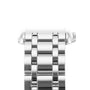 Close-up of a silver metal watch band attached to a partially visible Longines DolceVita case, highlighting the refined elegance of its design on a white background.