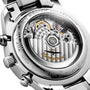 Close-up of the transparent case back of the Longines Master Collection Chrono Moonphase, displaying its automatic movement and engraved brand details.