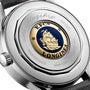 Close-up of the Longines Flagship Heritage Moonphase case back, showing an engraved ship emblem, EFCO LONGINES, model numbers, Stainless Steel, and Swiss Made.