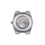 Rear view of the Tissot PRX Powermatic 80 reveals its automatic movement through a sapphire crystal caseback, complemented by an elegant stainless steel case.