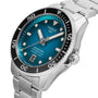 The Tissot Seastar 1000 Powermatic 80 is a 40mm stainless steel automatic watch with a blue gradient dial, black bezel, date at 6 o’clock, and Super-LumiNova® silver hour markers and hands for enhanced visibility.