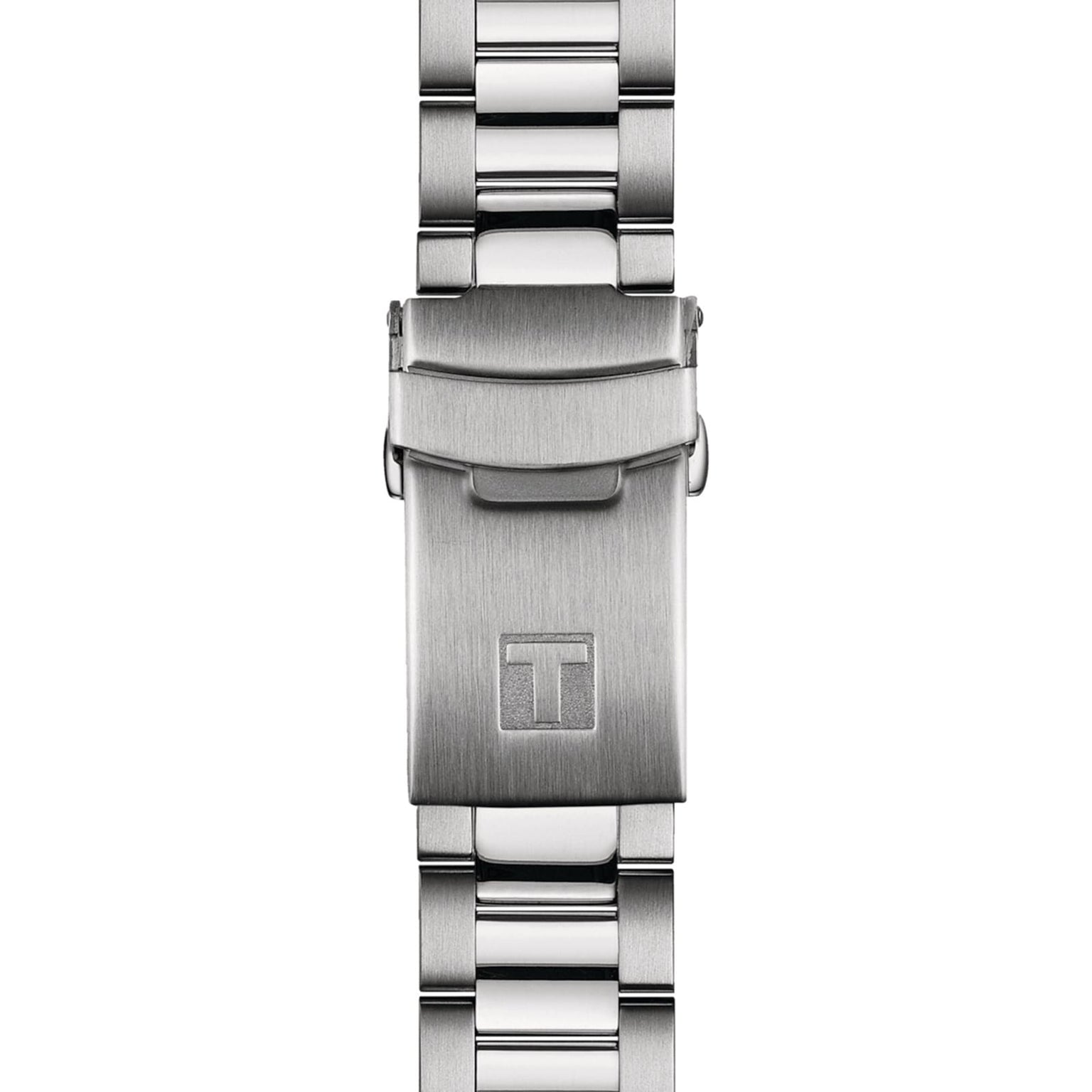 Stainless steel bracelet with folding clasp and engraved T logo, crafted for the Tissot Seastar 1000 Powermatic 80, combines elegance with water resistance for the ultimate automatic timepiece.