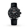 The TAG Heuer Formula 1 Chronograph features a black dial, silver bezel, and perforated black rubber strap.