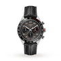 The TAG Heuer Special Edition Carrera Chronograph x Porsche features a black leather strap, black tachymeter bezel, black dial with three subdials and red accents.