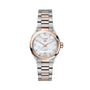 The TAG Heuer Carrera Date features a silver and rose gold case, round face, diamond hour markers, mother-of-pearl dial, date at 6 o’clock, and a precise automatic movement.