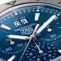 Close-up of a blue TAG Heuer Aquaracer 200 Professional Solargraph watch face showcasing its hands, subdials, and date display.