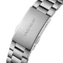Close-up of a stainless steel TAG Heuer Formula 1 Chronograph watch bracelet clasp featuring the engraved logo.