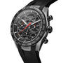 A TAG Heuer Limited Edition Carrera Chronograph x Porsche 963 watch with a black strap and intricate skeleton dial.