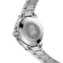 Back view of a TAG Heuer L SS AU BW AQUAR 300 36 PURP DD DL 25 watch in silver, displaying detailed engravings on the caseback.
