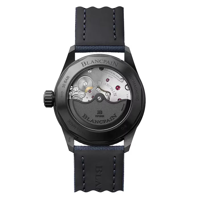 Fifty Fathoms Bathyscaphe | 43.4mm, Blue Canvas Strap, Sunburst Blue Dial