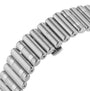 Close-up of the stainless steel Rouleaux bracelet on the Breitling Chronomat B01 42, featuring the engraved clasp and distinctive cylindrical links.