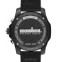 Back view of the Breitling Endurance Pro 44 IRONMAN® Finisher watch in black, showcasing engraved branding, certification details, and 100m water resistance in lightweight Breitlight®.