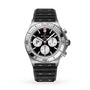 The Breitling Chronomat B01 42 NFL Atlanta Falcons Edition is a chronograph watch featuring a black dial, silver bezel, and black textured strap.